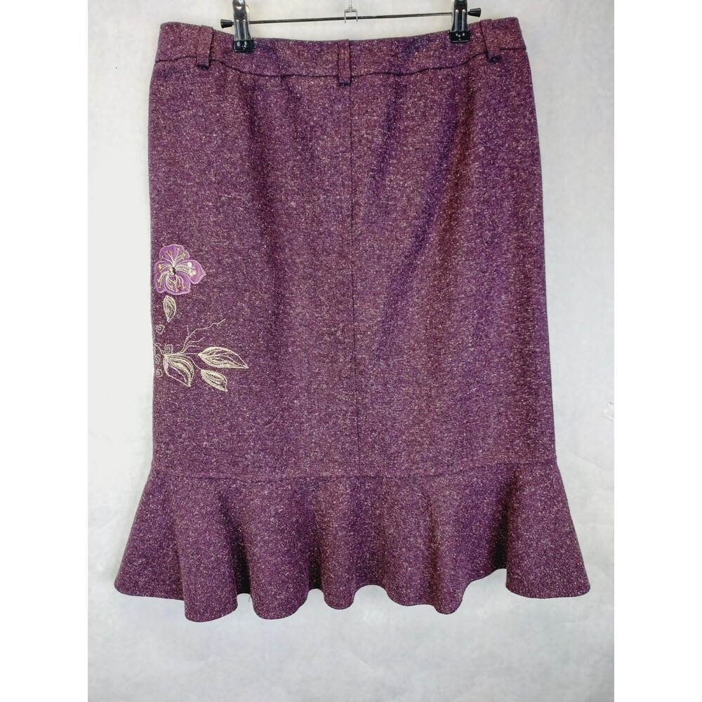 Marks & Spencer Tulip Midi Skirt Womens 10 Wool Beaded Embroidered Floral Career